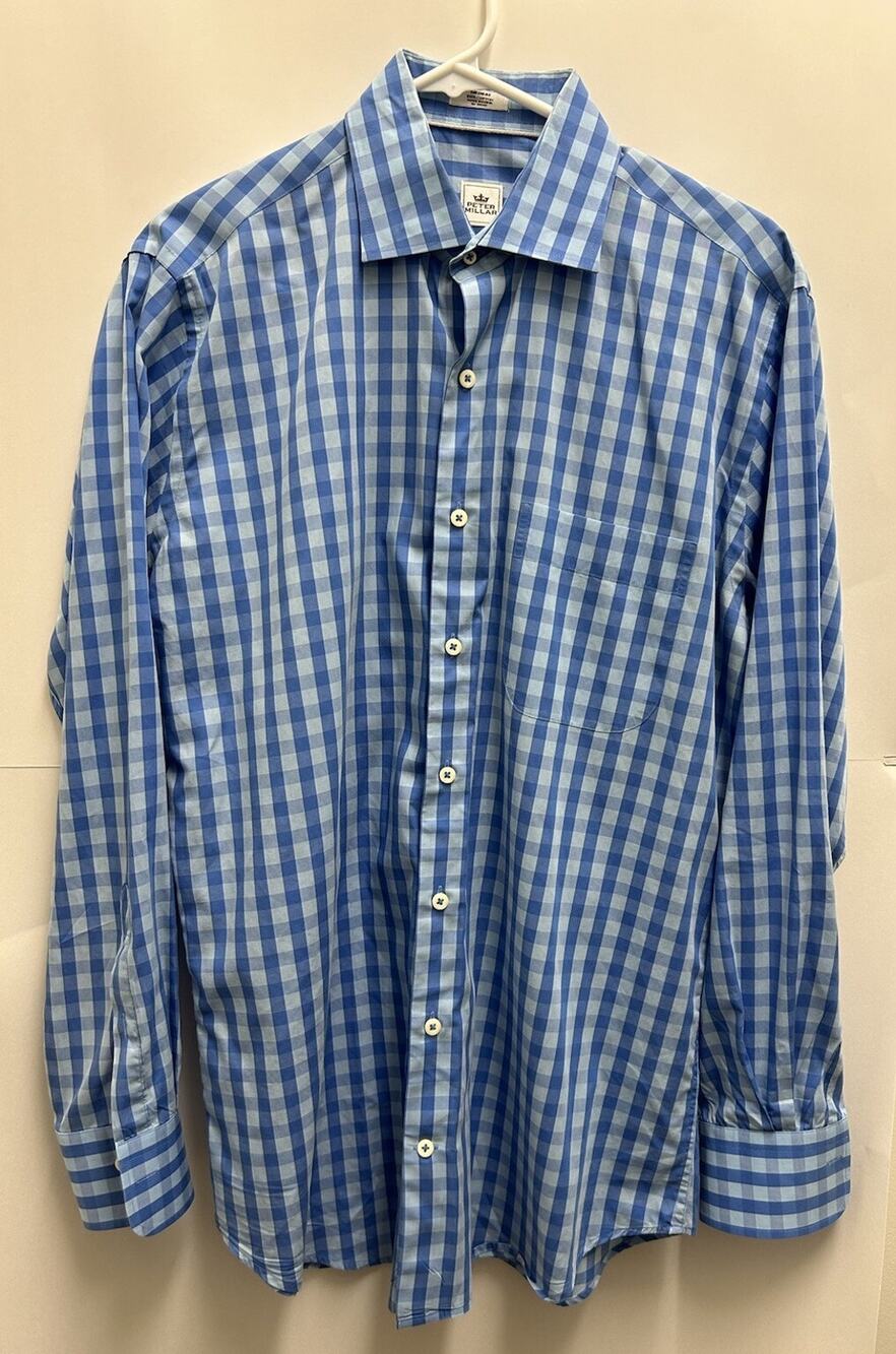 Peter Millar Seaside Men’s long sleeve dress shirt Size Medium two tone blue